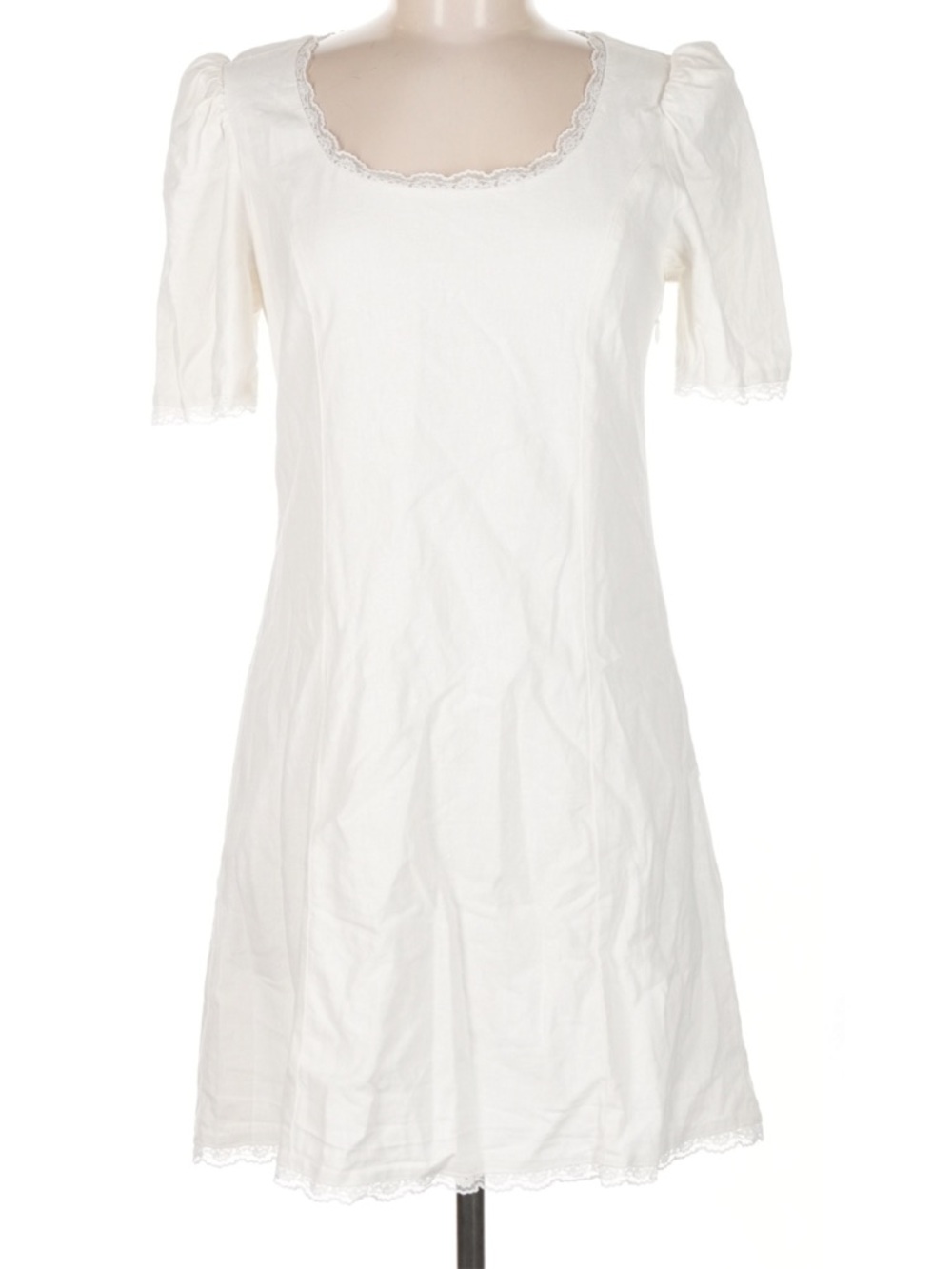 Wayf White Scoop-Neck Lace-Trim Mini Dress